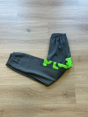 Gray Men's Sweatpants with Neon Green Dino Accent